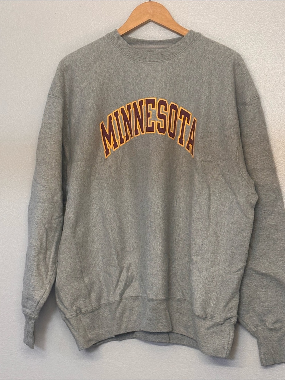 Champion Grey Minnesota Crewneck with Maroon and Gold Arch